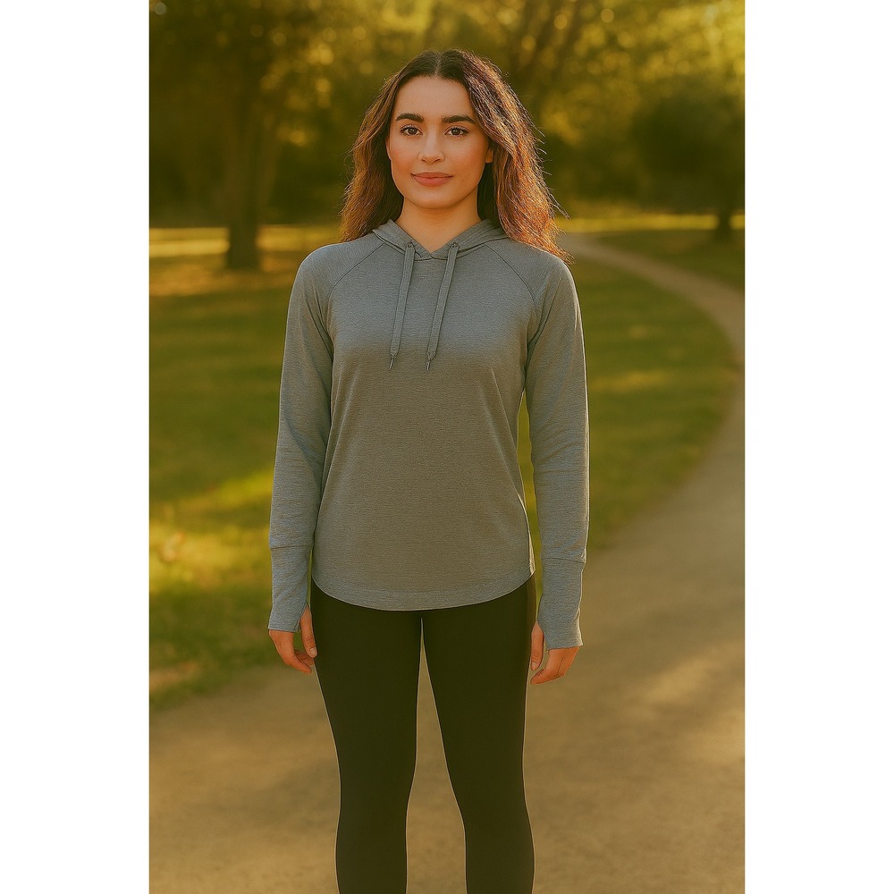 Earth Yoga Womens Gray Hoodie Thumb Hole Pockets Eco‎ Friendly NWT Large